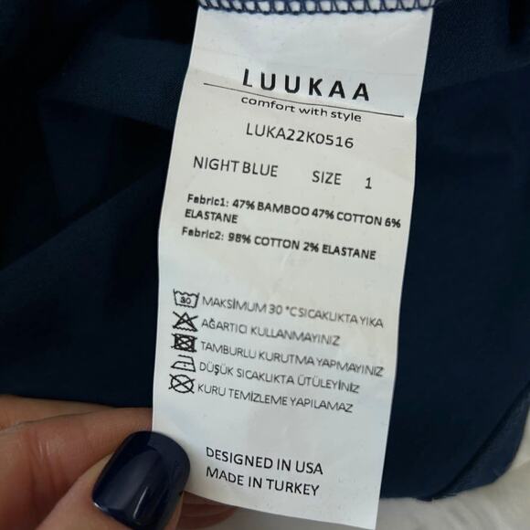 LUUKAA Lagenlook Dress Size 6 Blue Bamboo Knit Boxy Tapered NWT - Picture 9 of 9